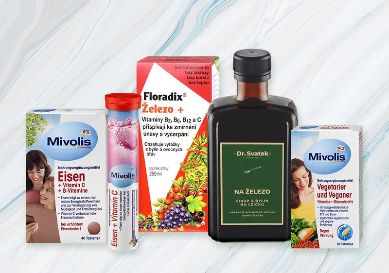 Doplňky stravy na železo a vitamíny, včetně Floradix, Dr. Svatek a Mivolis