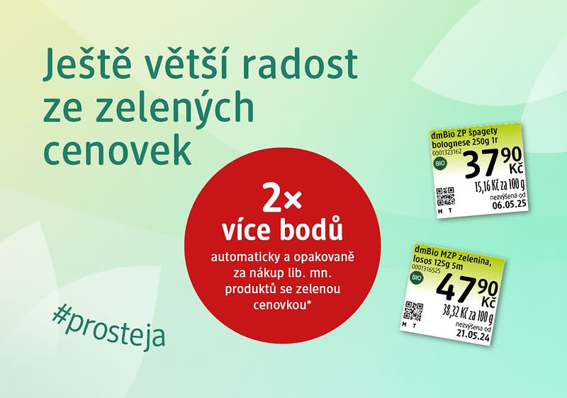 Reklama na dvojnásobné body za nákup produktů se zelenou cenovkou