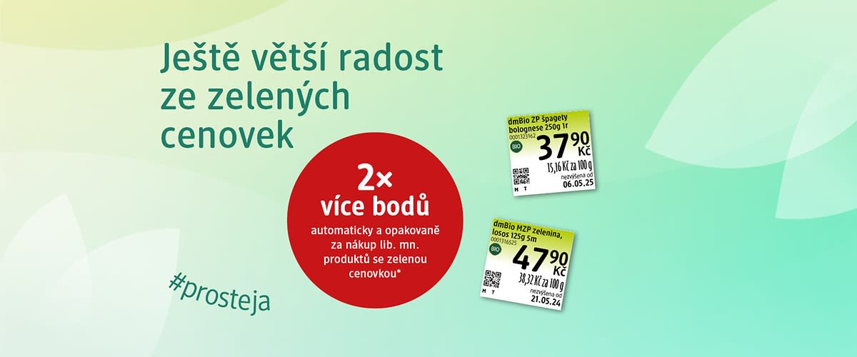 Reklama na dvojnásobné body za nákup produktů se zelenou cenovkou