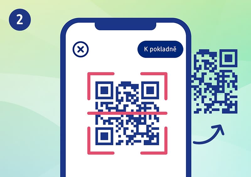 Mobilní telefon skenující QR kód na zeleném pozadí