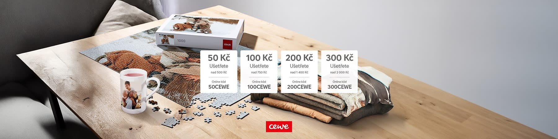Puzzle s rodinnou fotkou, hrnek s fotkou, fotoknihy, slevové kódy na CEWE produkty
