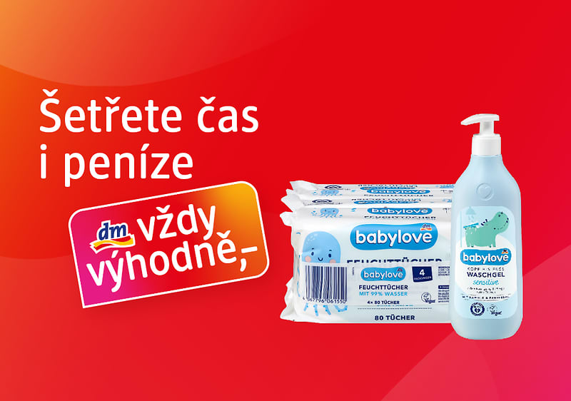 Reklama na dětské vlhčené ubrousky a mycí olej značky babylove