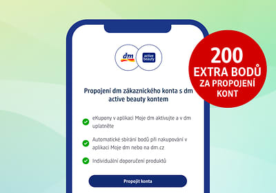 Propagace propojení dm zákaznického konta s dm active beauty kontem na mobilní aplikaci