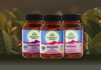 DOplňky stravy Organic India: Ashwagandha, Shatavari, Triphala