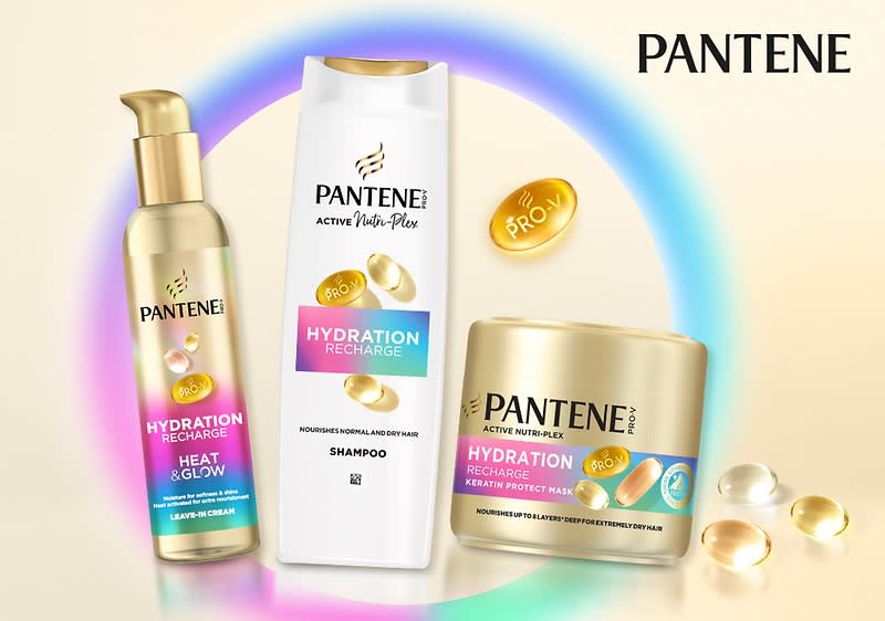 Produkty Pantene: sérum, šampon, maska na vlasy s kapslemi pro hydrataci a výživu vlasů