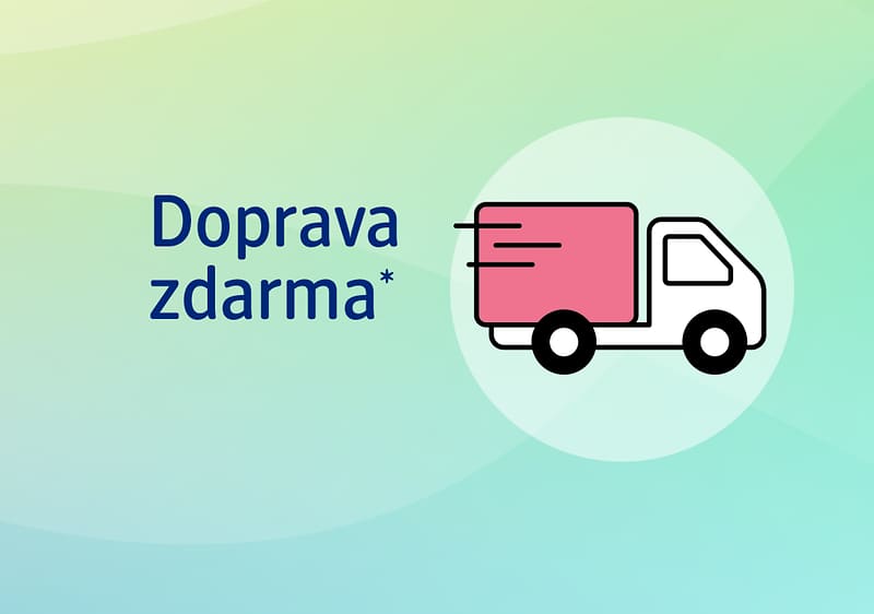 Ikona nákladního auta s textem Doprava zdarma na barevném pozadí