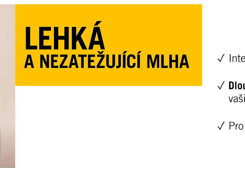 Obrázek: Text Lehká a nezatěžující mlha s výhodami produktu na žlutém pozadí
