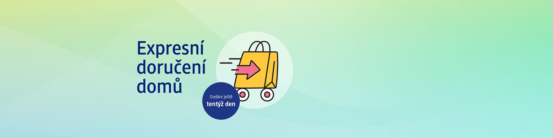Expresní doručení domů, dodání ještě tentýž den, ilustrace tašky na kolečkách.