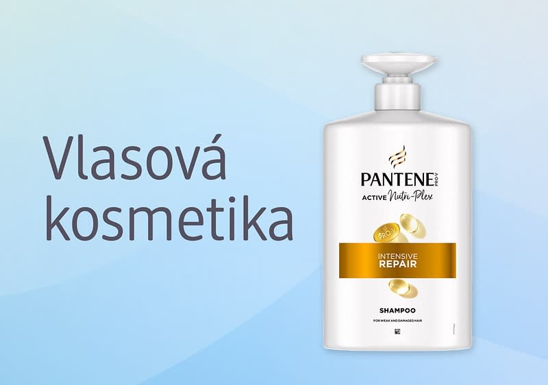 Šampon Pantene Intensive Repair a nápis Vlasová kosmetika