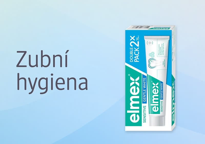 Zubní pasta Elmex vedle nápisu Zubní hygiena