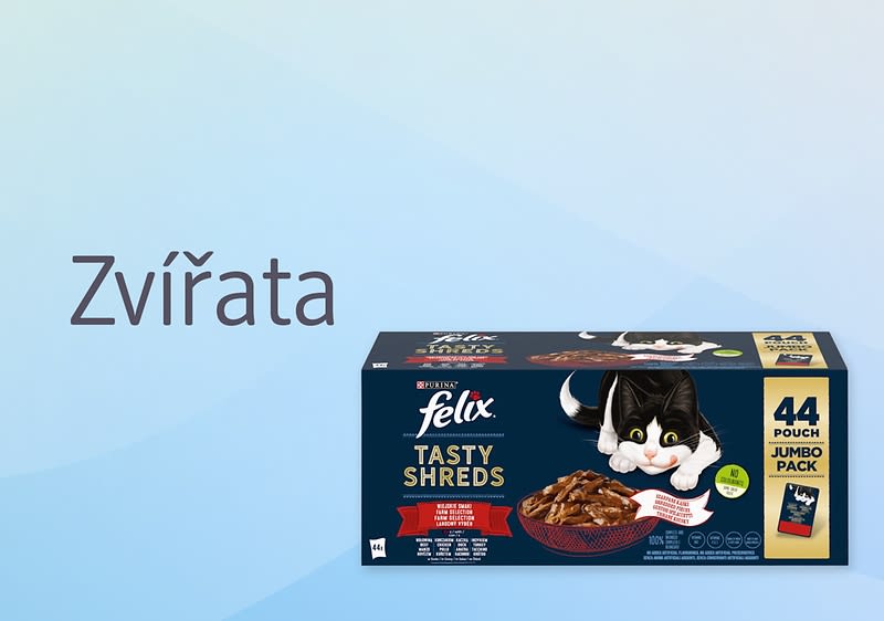 Balení kapsiček pro kočky Felix Tasty Shreds s obrázkem černobílého kotěte a miskou krmiva