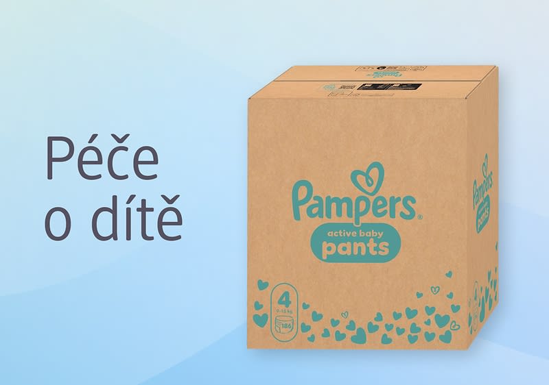 Krabice plen Pampers Harmonie vedle nápisu Péče o dítě