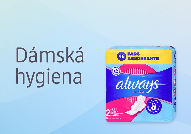 Balení dámských hygienických vložek značky Always na světle modrém pozadí