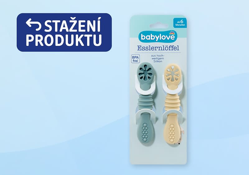Balení dvou dětských měkkých lžiček jedné modrošedé a jedné béžové pro kojence od 6 měsíců