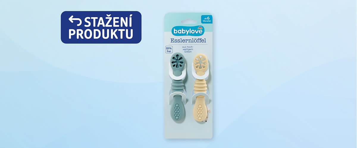 Balení dvou dětských měkkých lžiček jedné modrošedé a jedné béžové pro kojence od 6 měsíců