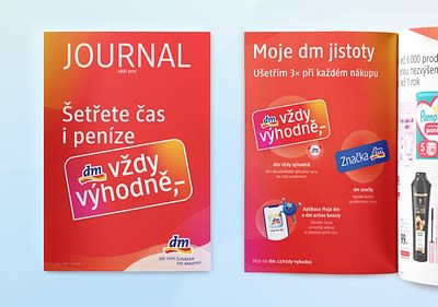 Reklama na dm drogerii s heslem vždy výhodně a výhodami nákupu