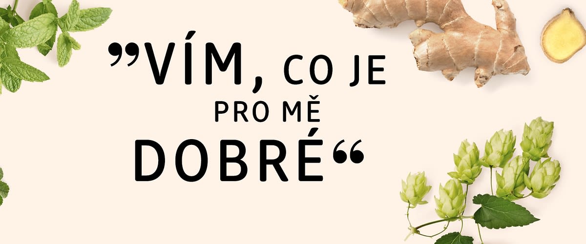 Bylinky a koření s textem Vím, co je pro mě dobré uprostřed obrázku