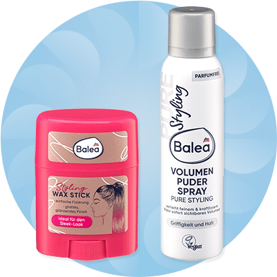 Haarspray und Volumenpuder vor farbigem Hintergrund