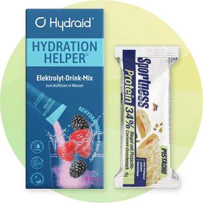 Elektrolyt-Drink-Mix und Proteinriegel Pistazie