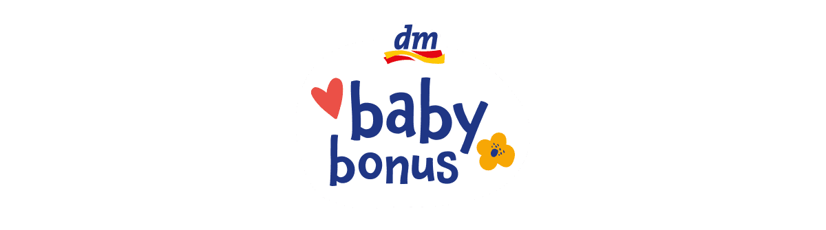 dm babybonus Logo mit Herz und Blume