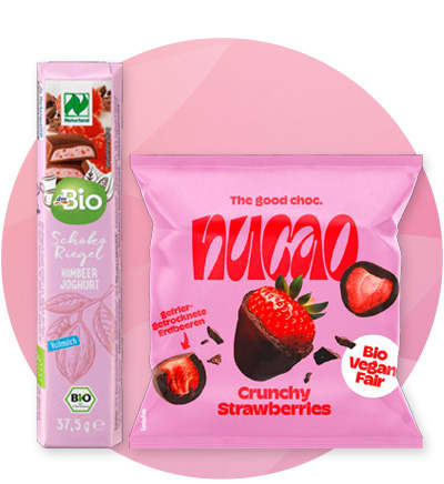 dmBio Schokoriegel und Schoklierte Erdbeeren nucao