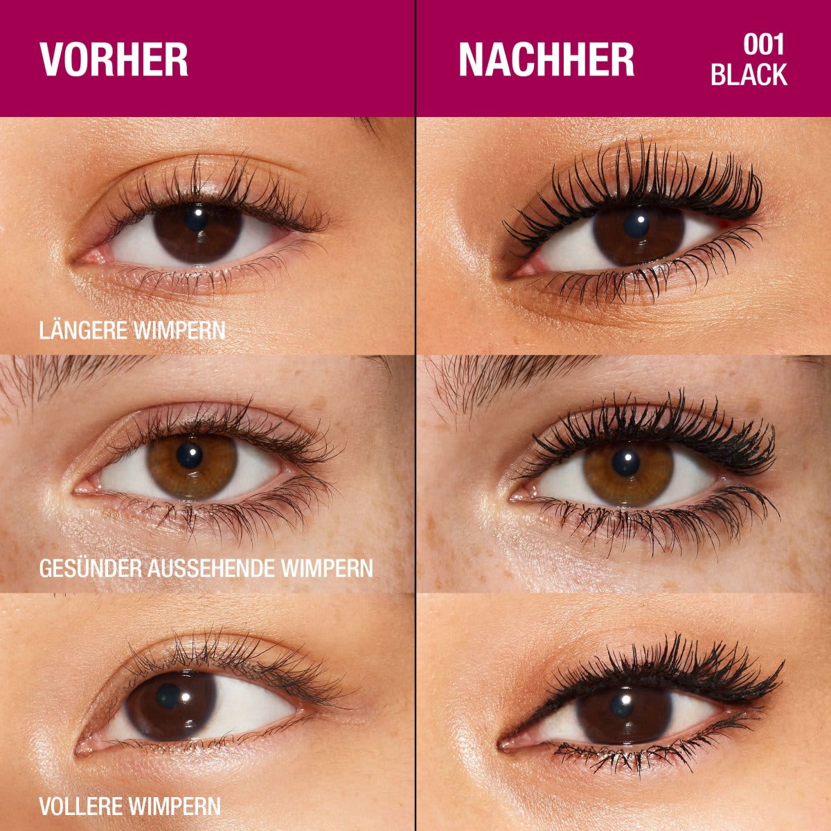 Wimpern Collage mit längeren und gesünder aussehenden Wimpern