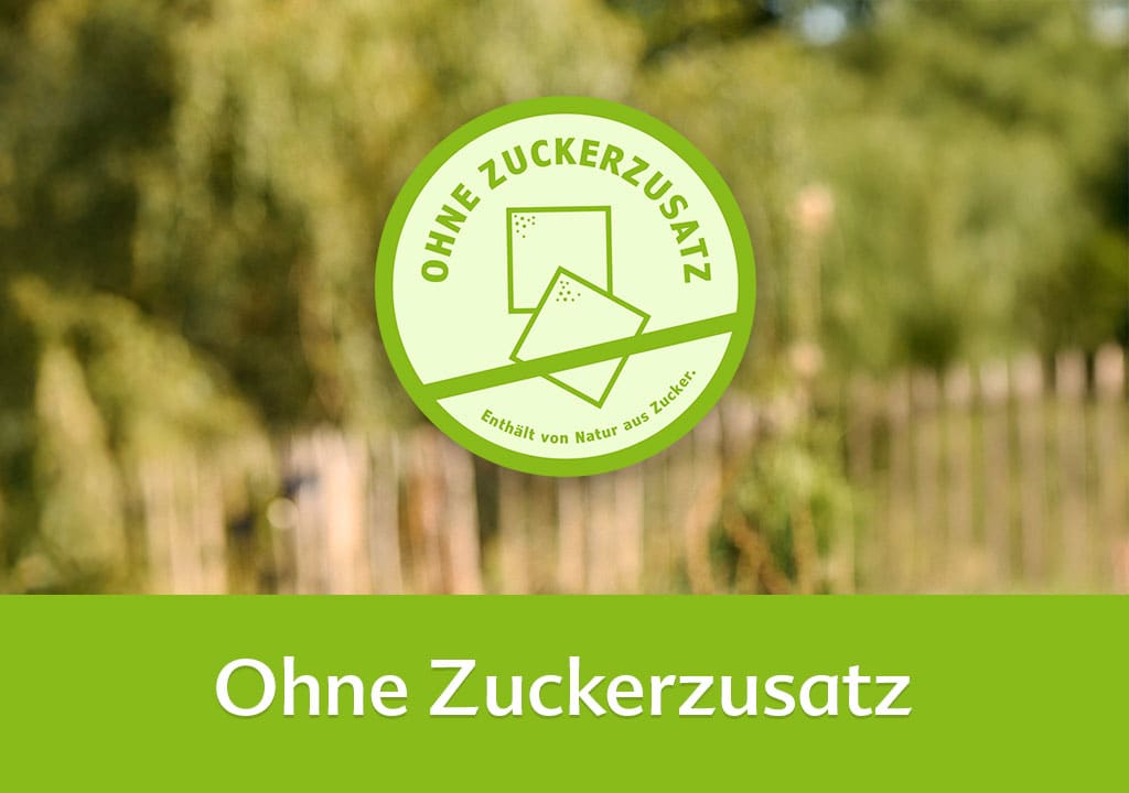 Ohne Zuckerzusatz Logo auf grünem Hintergrund