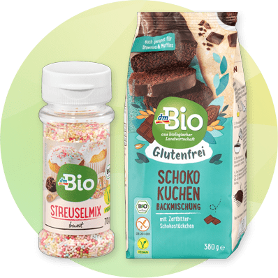 Bio Backzutaten Streuselmix und Schokokuchen Backmischung glutenfrei