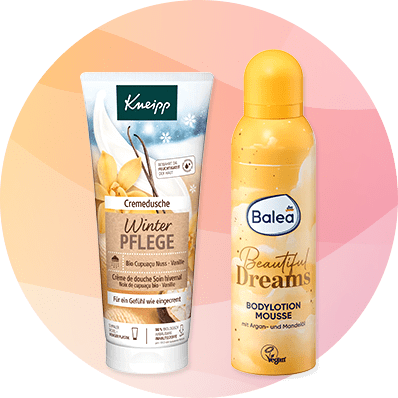 Eine Kneipp Cremedusche mit Bio-Cupuacu Nuss und Vanille, daneben eine Balea Bodylotion Mousse mit Argan- und Mandelöl