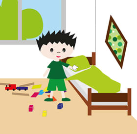 Illustration Tim und Bett
