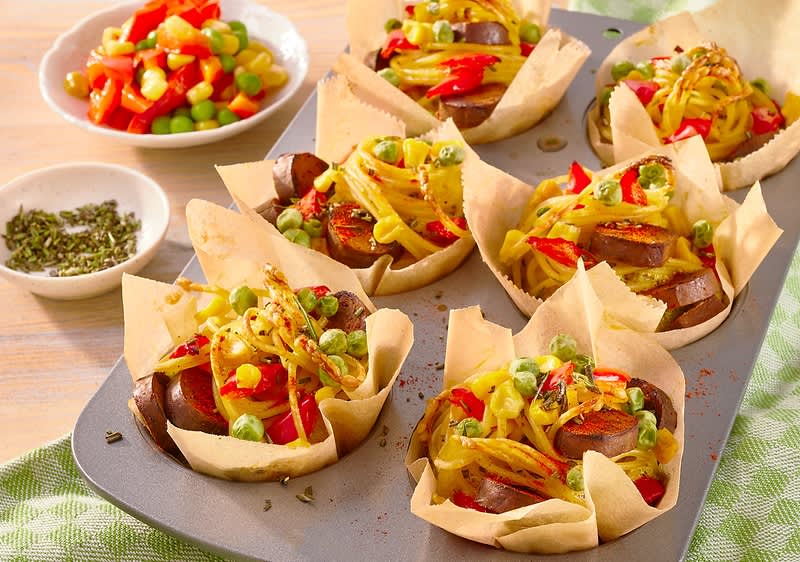 Paella-Spaghetti Muffins