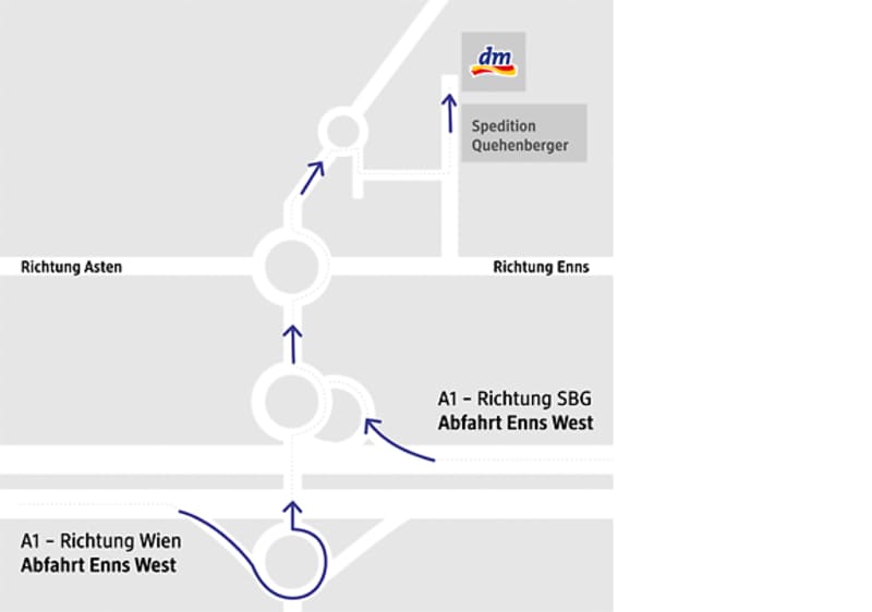 Im Bild der Anfahrtsplan des Verteilzentrum in Enns.