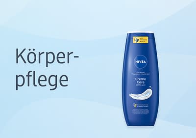 Körperpflege Produkt Nivea Creme Care Duschgel Flasche auf blauem Hintergrund