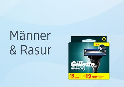 Männer Rasur Gillette Mach3 Rasierklingenpackung auf blauem Hintergrund