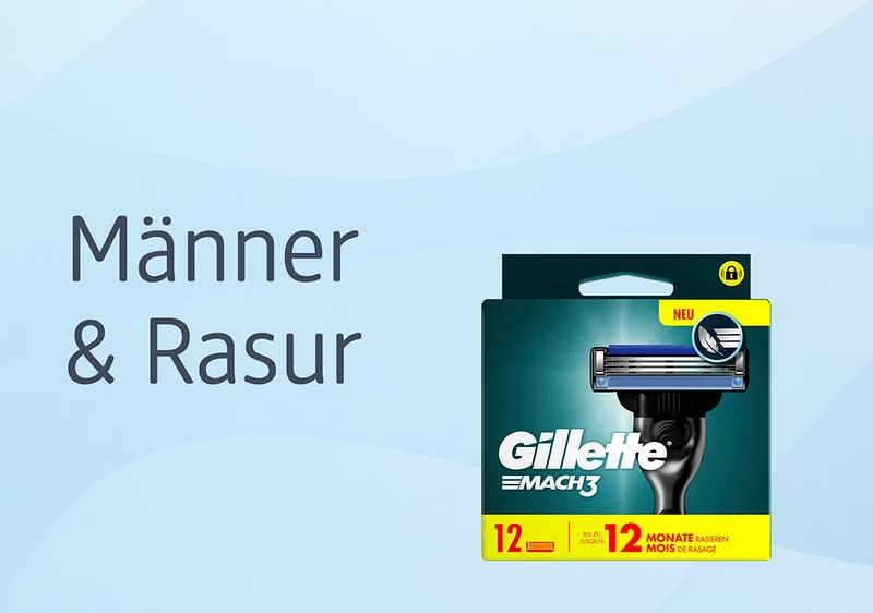 Männer Rasur Gillette Mach3 Rasierklingenpackung auf blauem Hintergrund