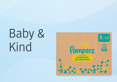 Pampers Verpackung mit Baby & Kind Schriftzug auf blauem Hintergrund