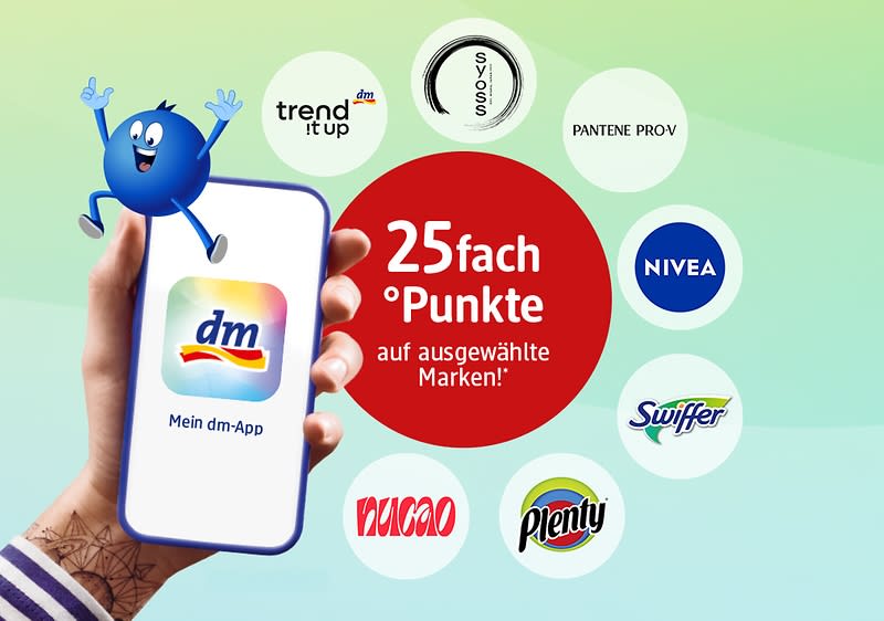 dm-App 25fach Punkte Aktion mit Markenlogos 