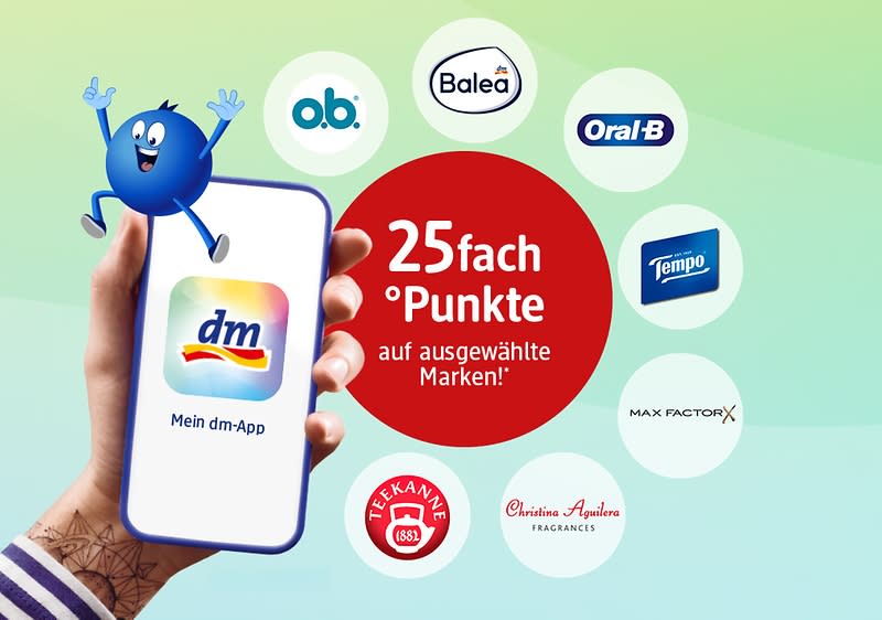 dm-App 25fach Punkte Aktion mit Markenlogos