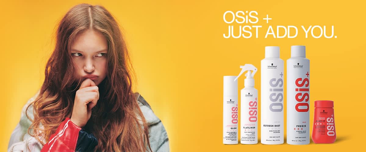 Osis Haarprodukte vor gelbem Hintergrund