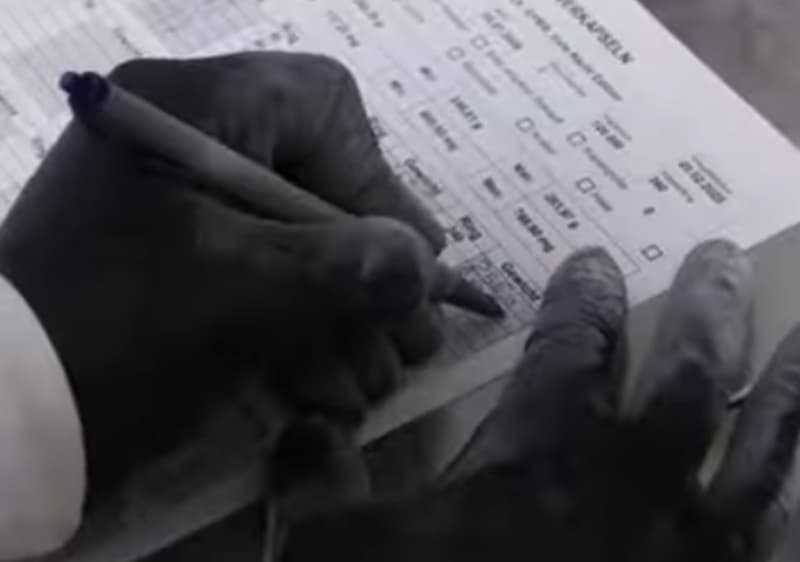 Hände füllen Formular aus mit Stift