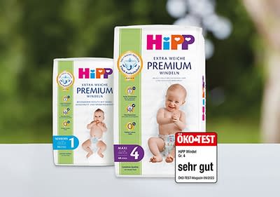 Hipp Windeln Verpackung mit Öko-Test Bewertung sehr gut