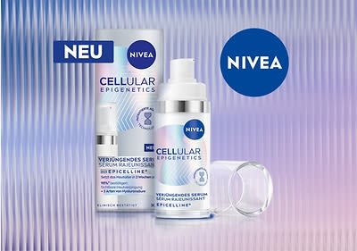 Nivea Hautpflegeprodukte mit Text Setzt das Hautalter in 2 Wochen zurück