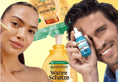 Garnier Wahre Schätze Shampoo Flasche mit gelbem Hintergrund