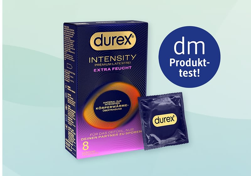 Durex Kondome Produktverpackung mit dm Produkttest Logo