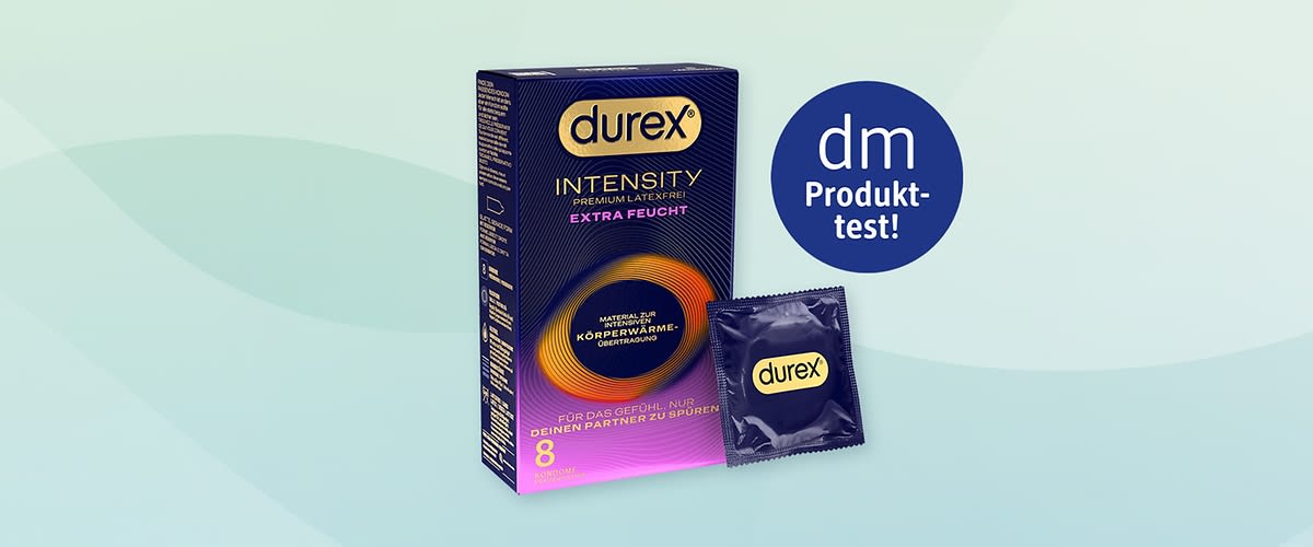 Durex Kondome Produktverpackung mit dm Produkttest Logo