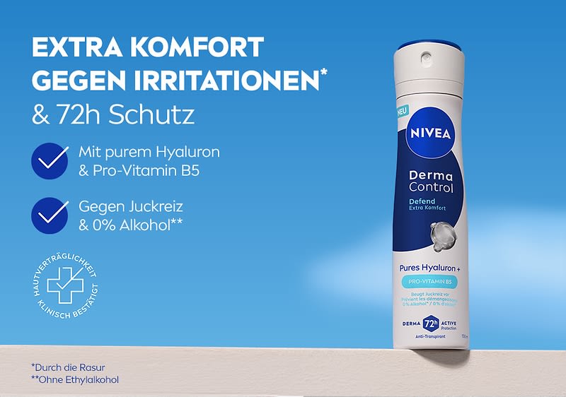 NIVEA Derma Control Deo mit Hyaluron und Pro-Vitamin B5 gegen Irritationen und Juckreiz