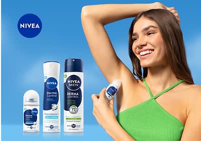 Nivea Deodorant Produkte mit Frau beim Auftragen auf Achsel