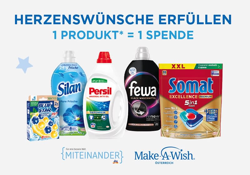 Make-A-Wish Österreich Spendenaktion mit Silan Persil Fewa Somat Produkten