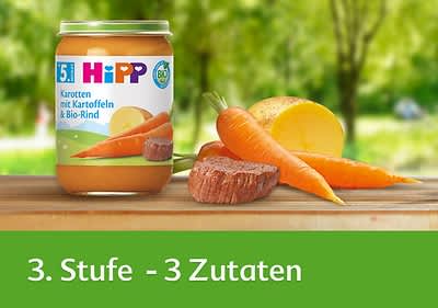 Babynahrung mit Karotten Kartoffeln und Bio-Rind