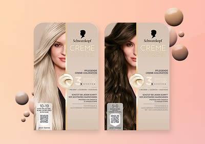 Haarfärbemittel Verpackung mit blonden und braunen Haarfarben